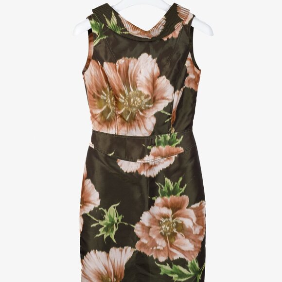 Zac Posen Floral Print Structured Neckline Dress